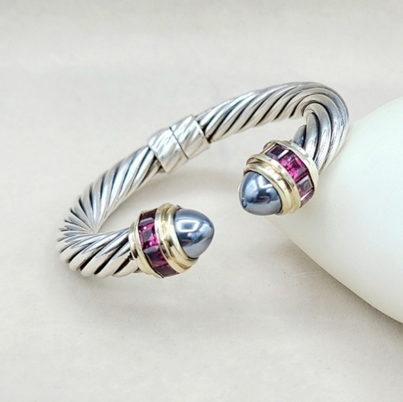 David Yurman 10mm Renaissance Hematite Rhodolite Garnet with Gold - Picture 9 of 9